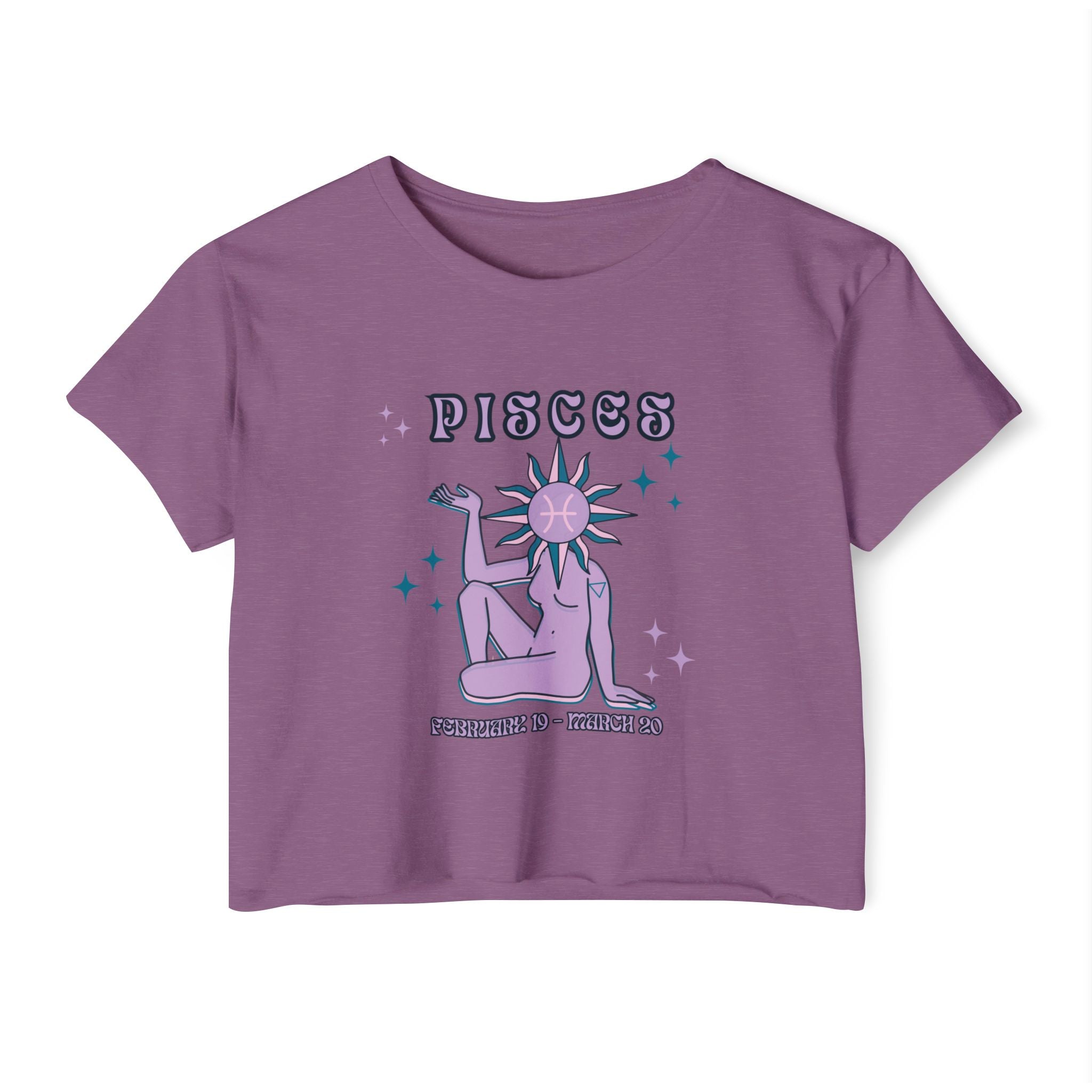 Pisces Festival Crop Top — Retro Astrological Sun & Moon Graphic