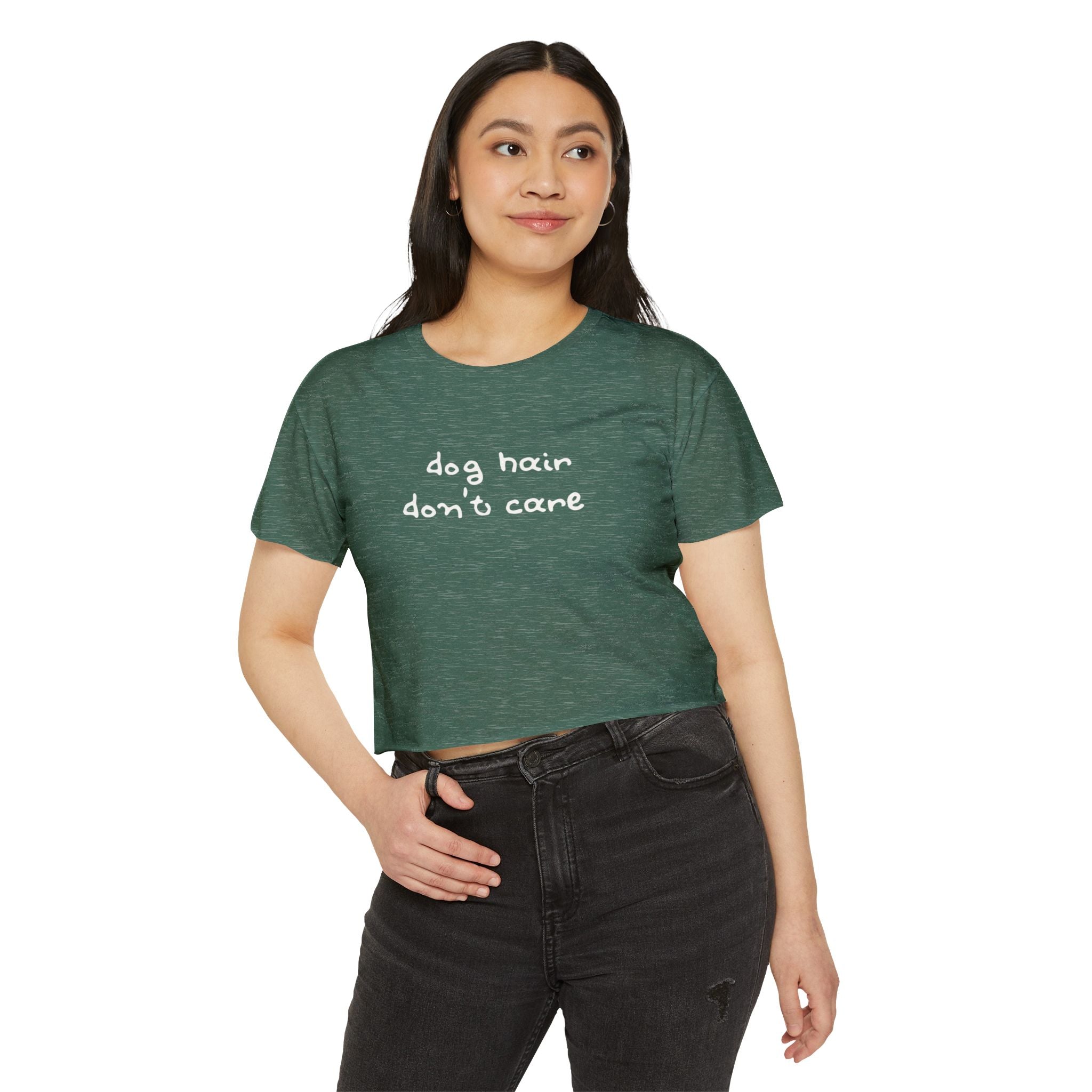 Dog Hair Don’t Care Crop Top — Funny Women’s Festival Tee