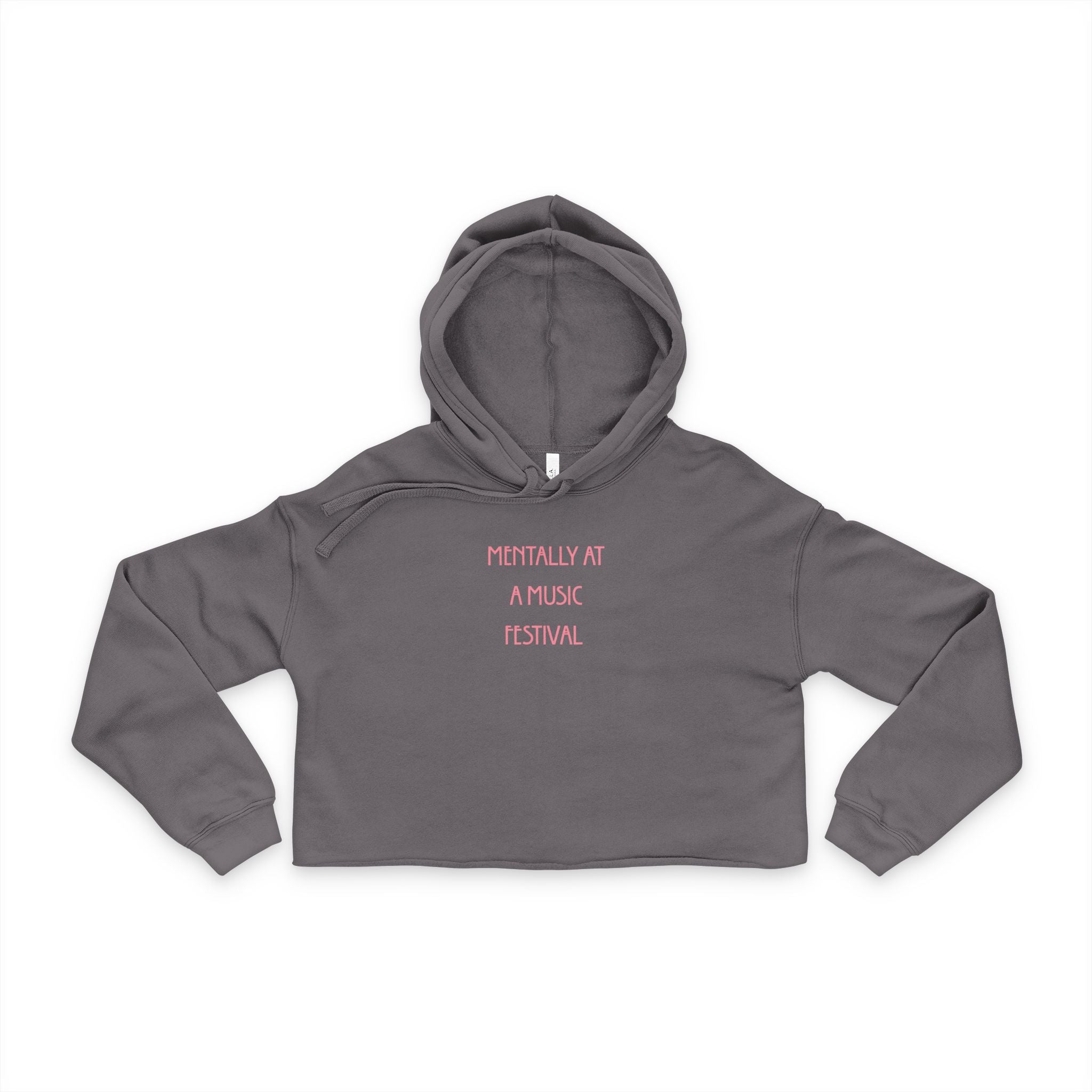 Cropped Hoodie — "Mentally At A Music Festival" Pink Text