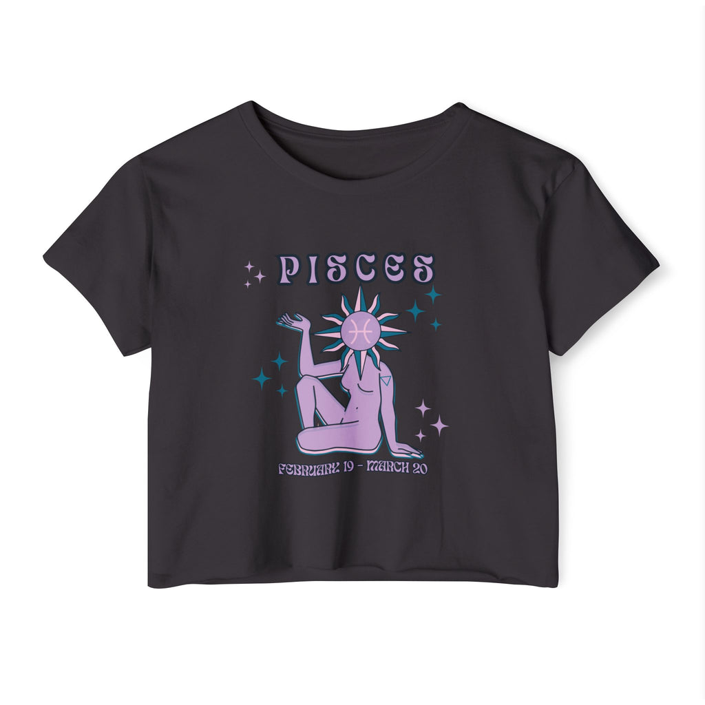 Pisces Festival Crop Top — Retro Astrological Sun & Moon Graphic
