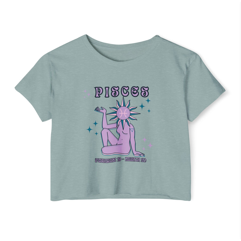 Pisces Festival Crop Top — Retro Astrological Sun & Moon Graphic