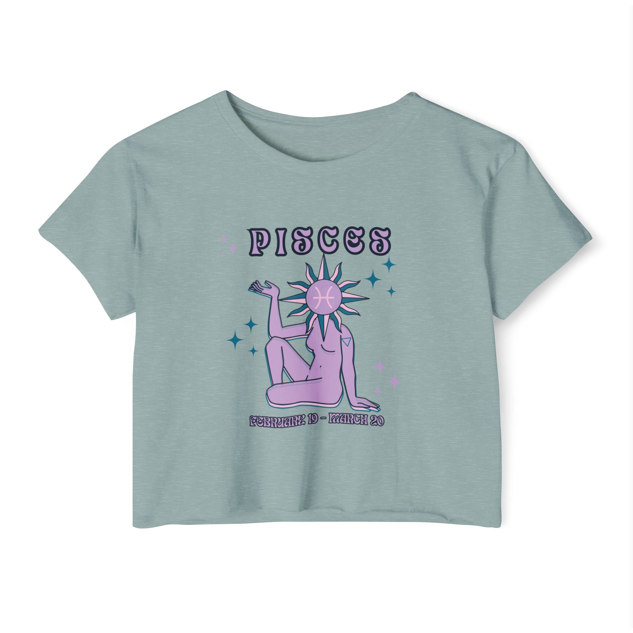 Pisces Festival Crop Top — Retro Astrological Sun & Moon Graphic