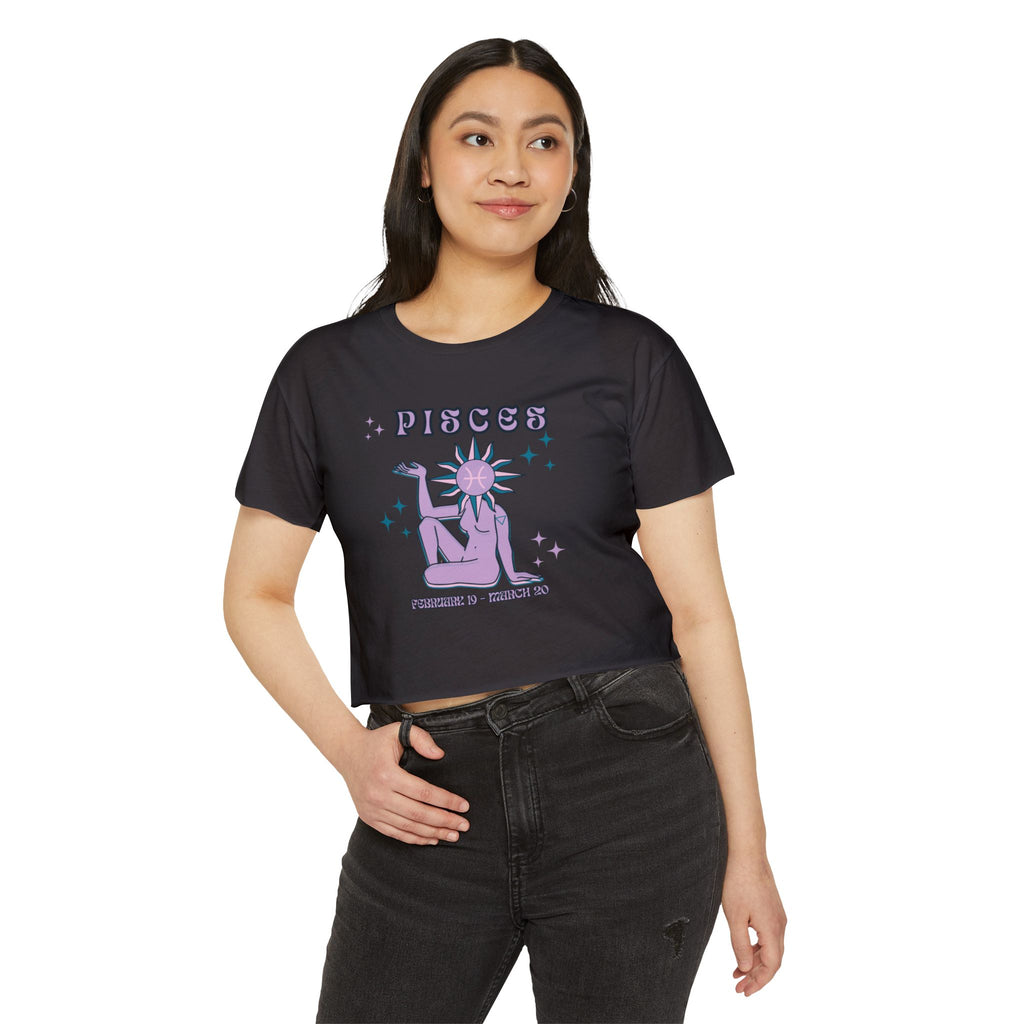 Pisces Festival Crop Top — Retro Astrological Sun & Moon Graphic