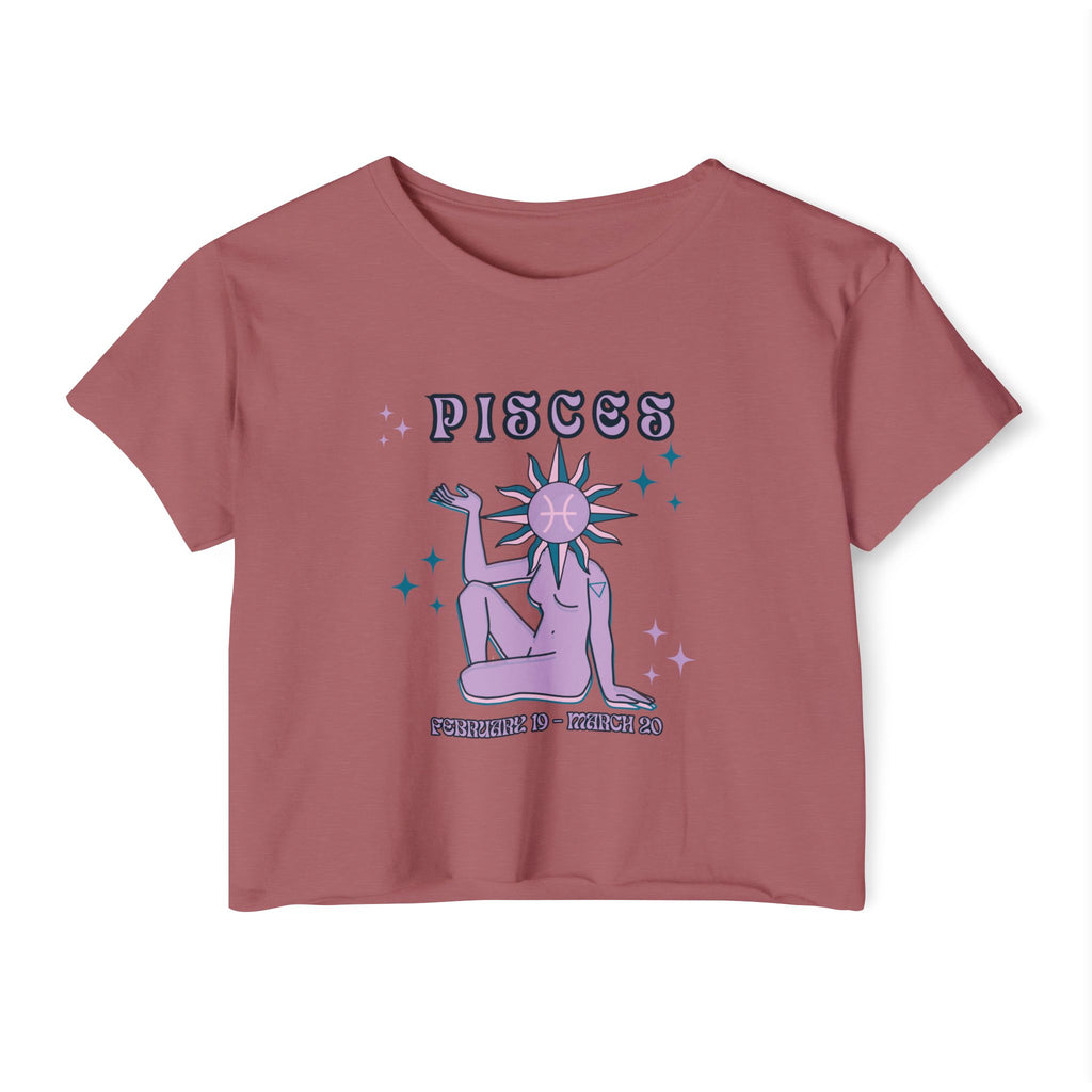Pisces Festival Crop Top — Retro Astrological Sun & Moon Graphic