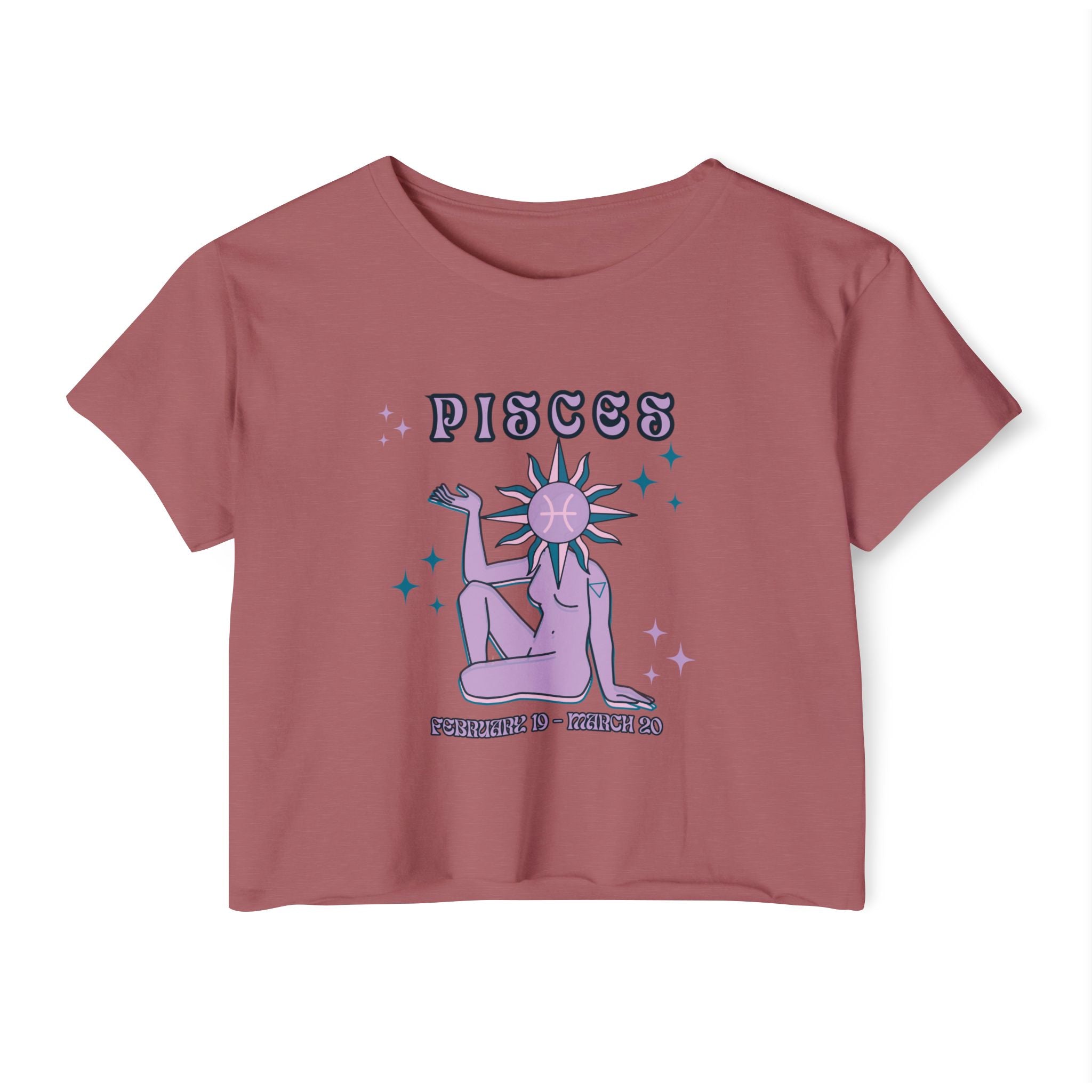 Pisces Festival Crop Top — Retro Astrological Sun & Moon Graphic