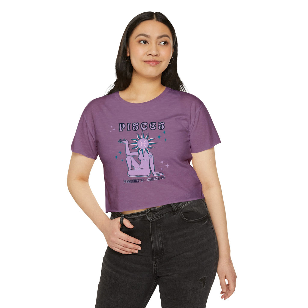 Pisces Festival Crop Top — Retro Astrological Sun & Moon Graphic