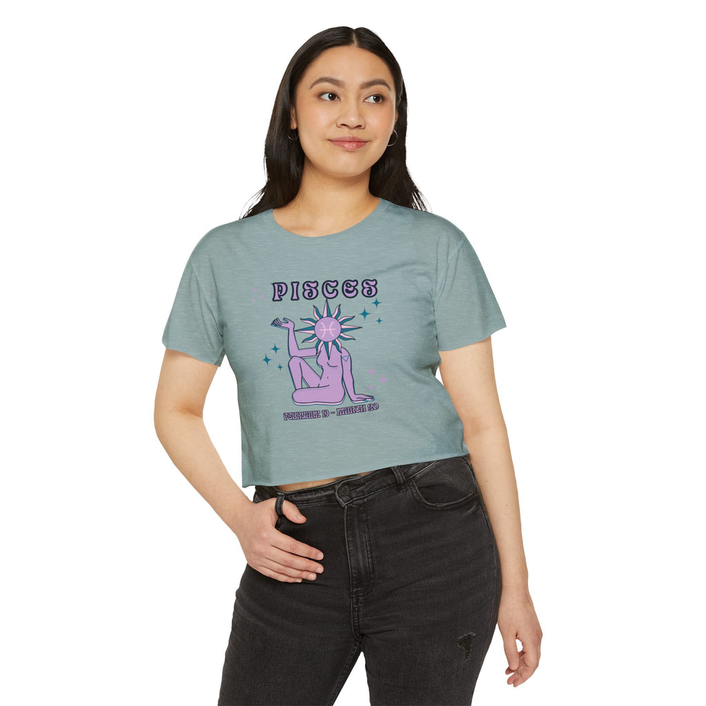Pisces Festival Crop Top — Retro Astrological Sun & Moon Graphic