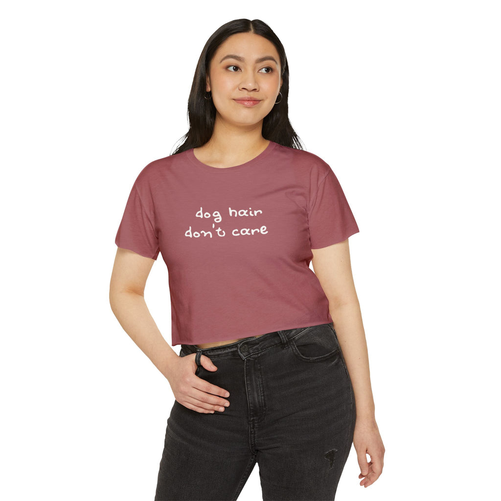 Dog Hair Don’t Care Crop Top — Funny Women’s Festival Tee