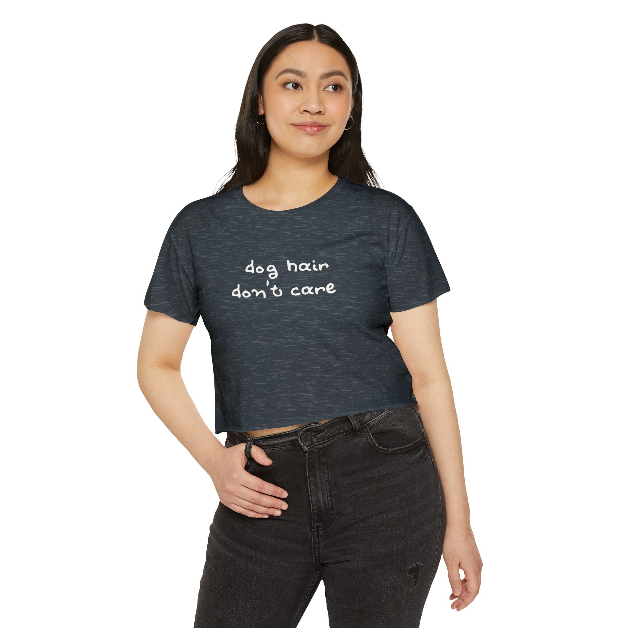 Dog Hair Don’t Care Crop Top — Funny Women’s Festival Tee