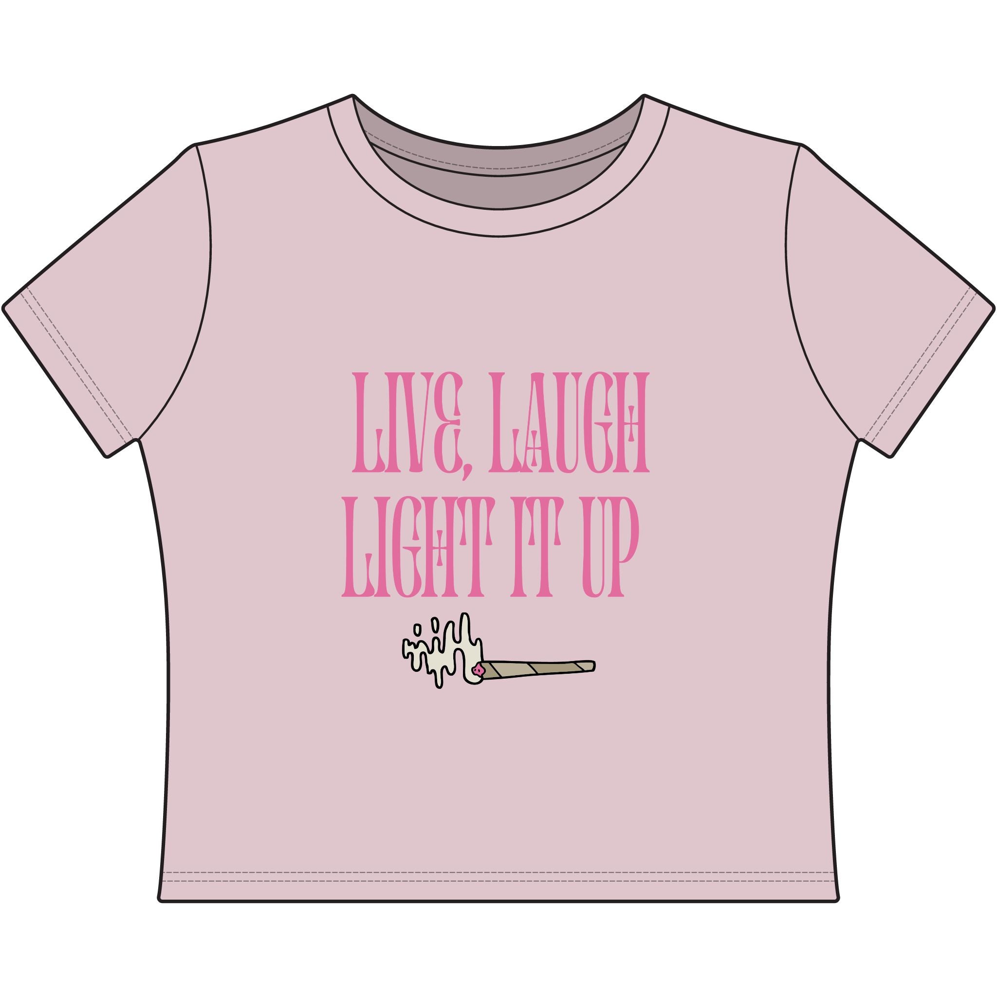Live, Laugh, Light It Up Women’s Baby Tee — Pink Graphic Cropped T-Shirt with Illustration